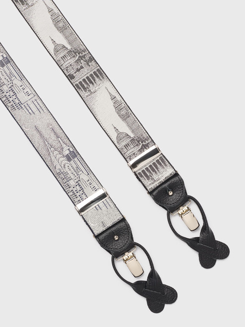 New York / London City Skyline Woven Silk Braces Leather Fastening New York / London City Skyline Woven Silk Braces Leather Fastening