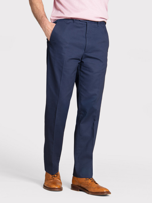 Men's Navy Blue Slim Fit Chinos On Model Men's Navy Blue Slim Fit Chinos On Model
