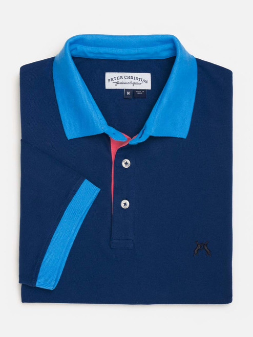 Men's Blue Contrast Trim Cotton Polo Shirt Flat