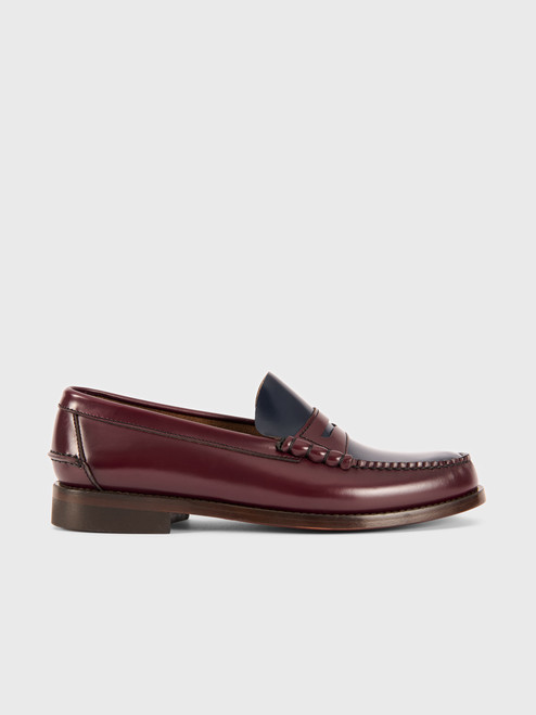 Oxblood and Navy Penny Loafer Side Oxblood and Navy Penny Loafer Side