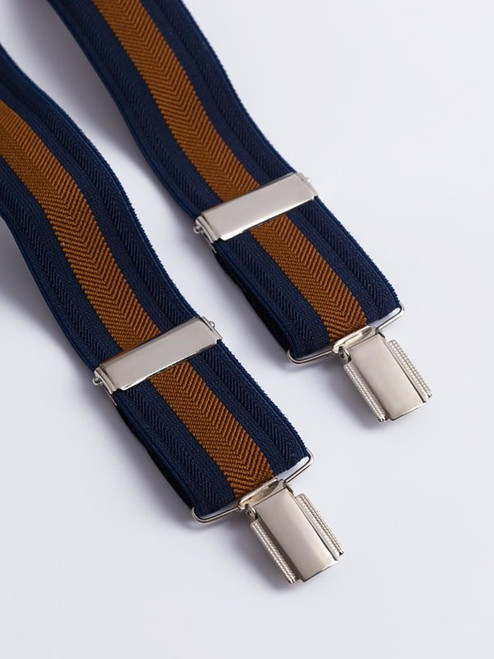 Navy/Bronze Stripe Braces Metal Clips Navy/Bronze Stripe Braces Metal Clips