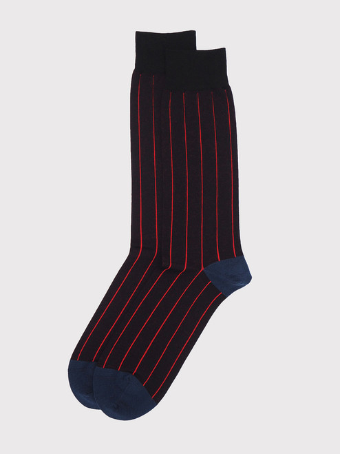 Mens Black Pin Stripe Egyptian Cotton Socks Flat