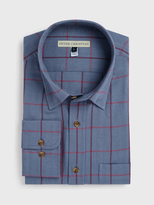 Steel Blue Window Pane Check Shirt