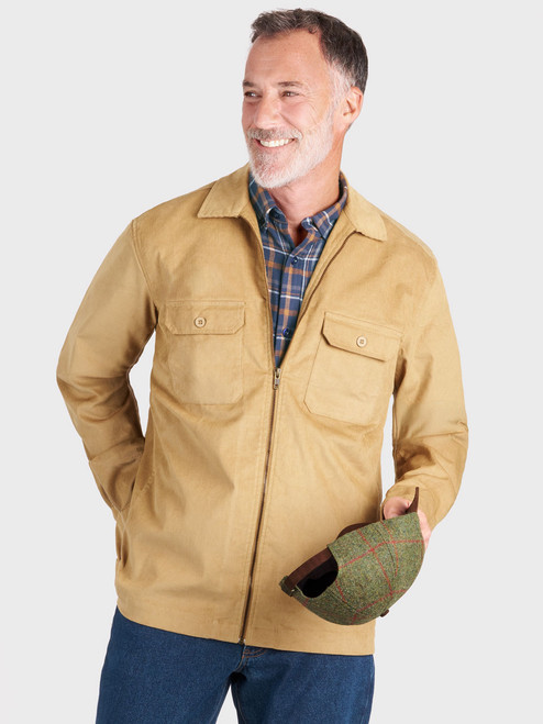 Mens Sand Needle Cord Shacket On Model