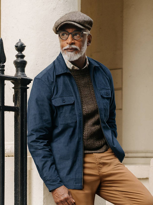 Mens Navy Needle Cord Shacket On Model