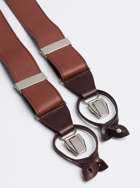 Brown Tan Leather Braces Metal Clip Brown Tan Leather Braces Metal Clip