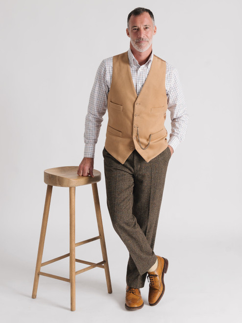 Model wears Bronze Fine Donegal Tweed Trousers Model wears Bronze Fine Donegal Tweed Trousers