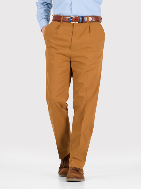 Image of Tan Brown Pleated Chino Trousers Image of Tan Brown Pleated Chino Trousers