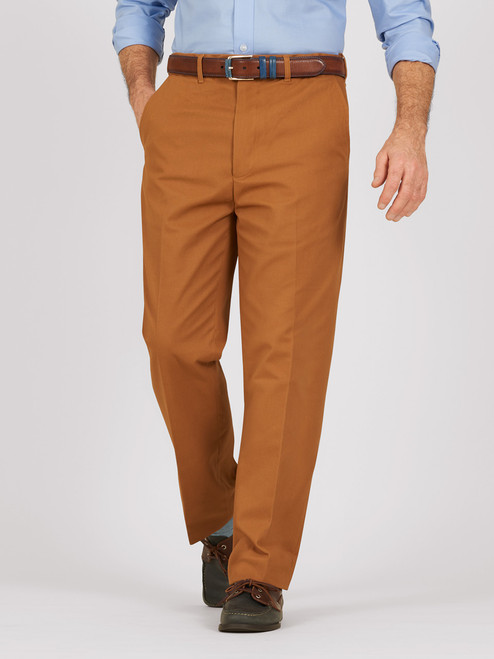 Image of Tan Brown Flat Front Chino Trousers Image of Tan Brown Flat Front Chino Trousers