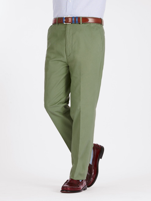 Men's  Green Flat Front Chino Trousers Men's  Green Flat Front Chino Trousers