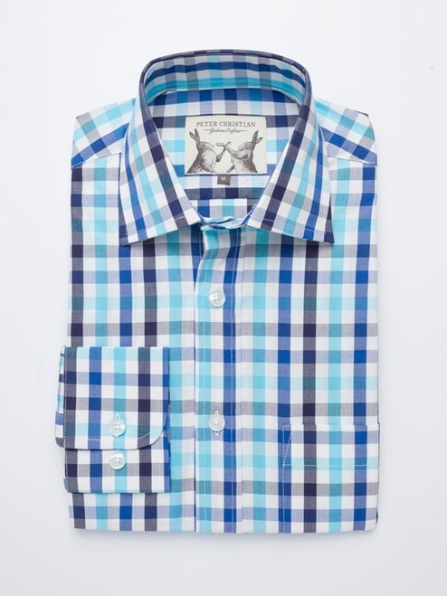 Men's Sky Blue Cotton Check Long Sleeve Shirt