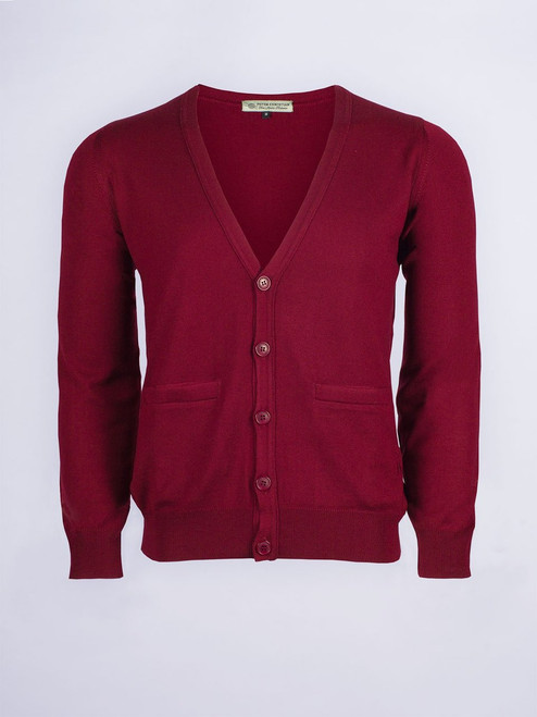 Men's Dark Red Merino Wool Cardigan