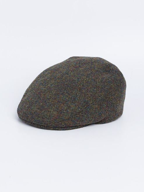 Men's Green Harris Tweed Flat Top Cap Men's Green Harris Tweed Flat Top Cap