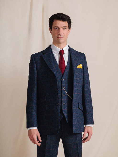 Slate Blue Harris Tweed® 3 Piece Suit On Model Slate Blue Harris Tweed® 3 Piece Suit On Model