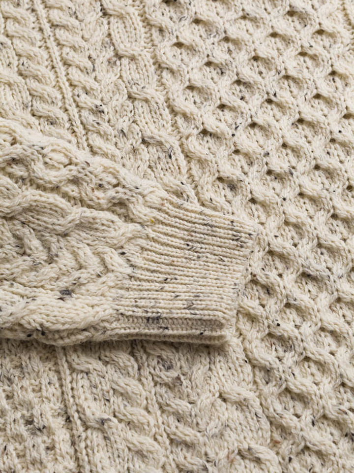 Detail of Oatmeal Traditional Irish Aran Jumper