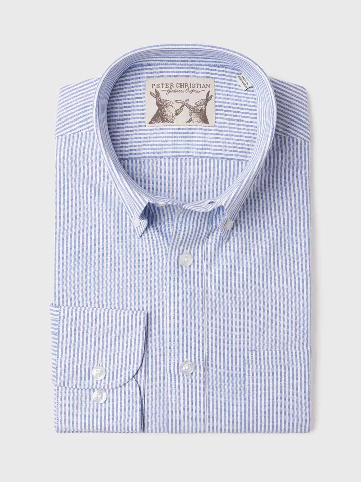 Men's Blue Stripe Cotton Oxford Shirt