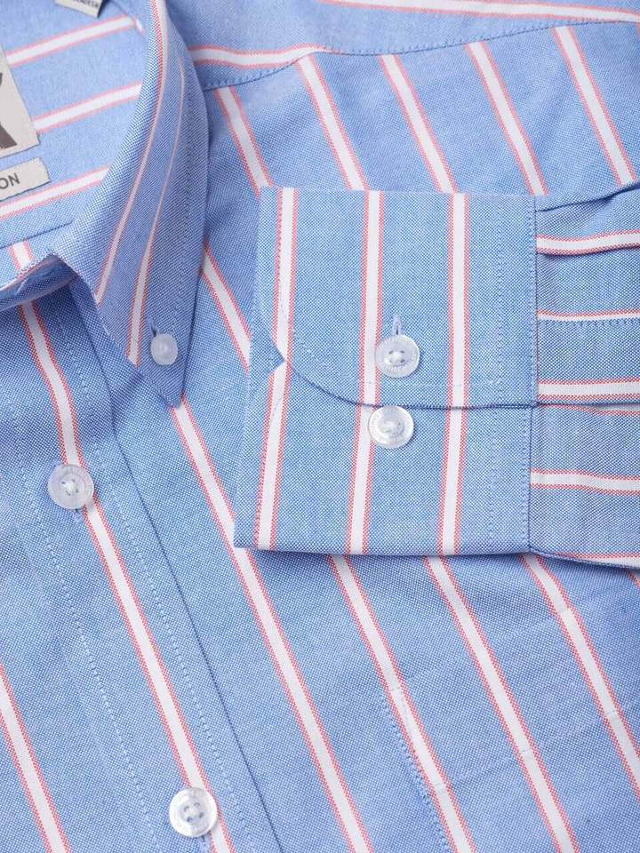 Men's Blue Red Stripe Cotton Oxford Shirt Cuff