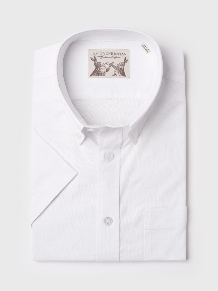Men's White Cotton  Oxford Short Sleeve Shirt