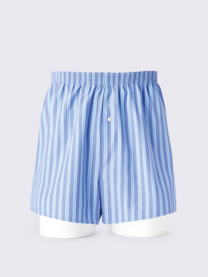 Men's Blue Cotton Striped Boxer Short