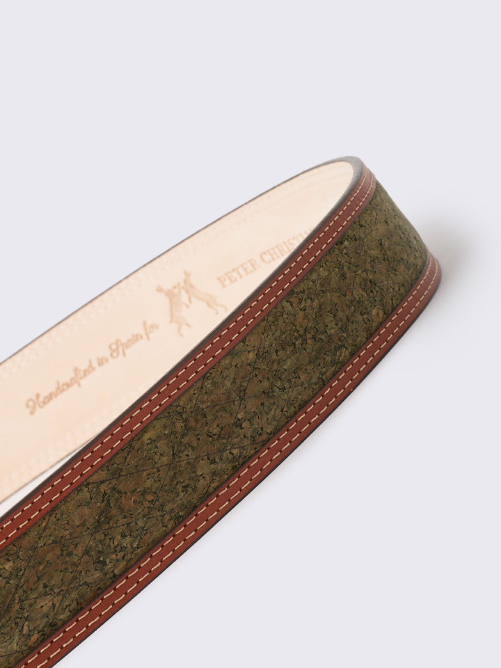 Mens Sustainable Green Cork Inlaid Handmade Leather Belt