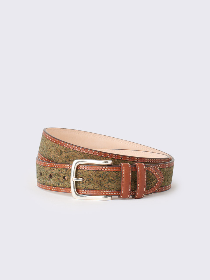 Mens Green Cork Inlaid Handmade Leather Belt