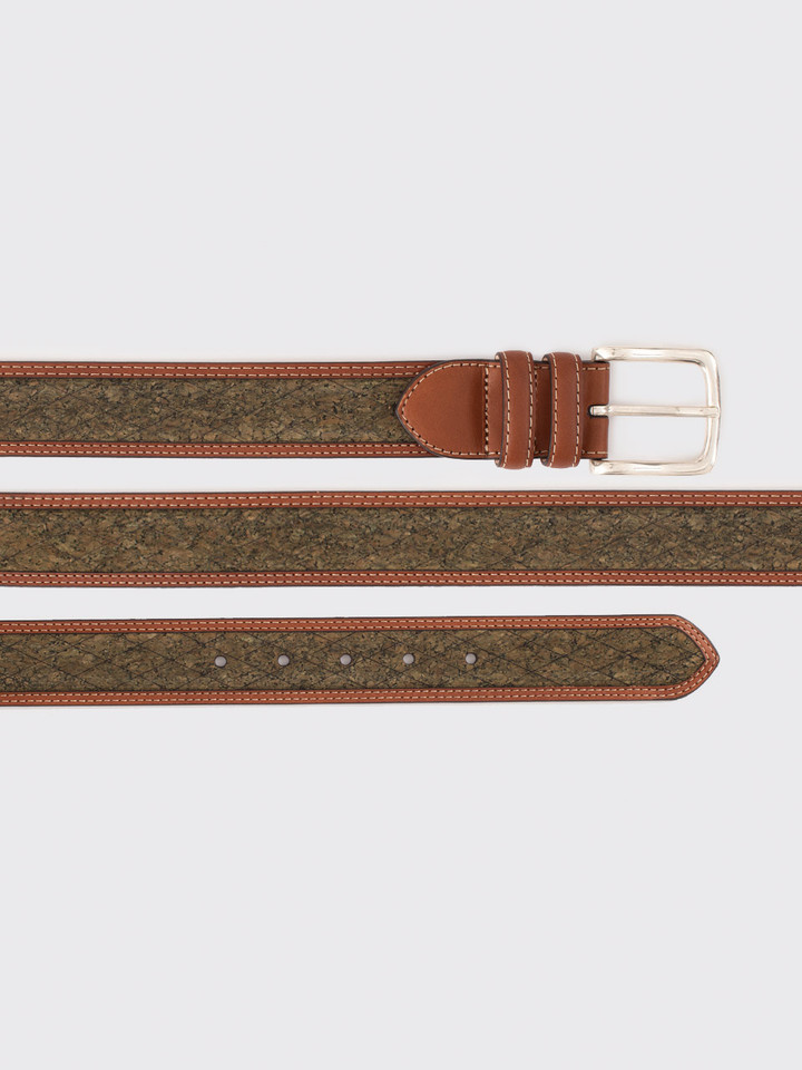 Mens Green Cork Inlaid Handmade Leather Belt
