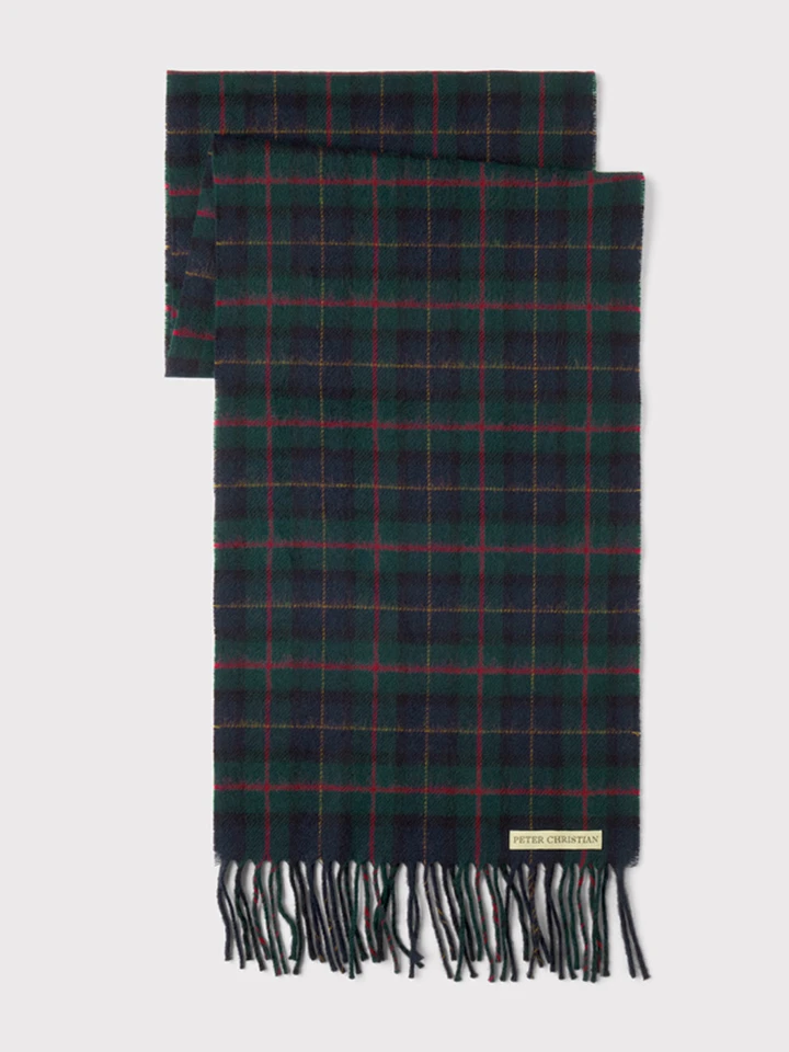 Navy Checked 100% Lambswool Scarf
