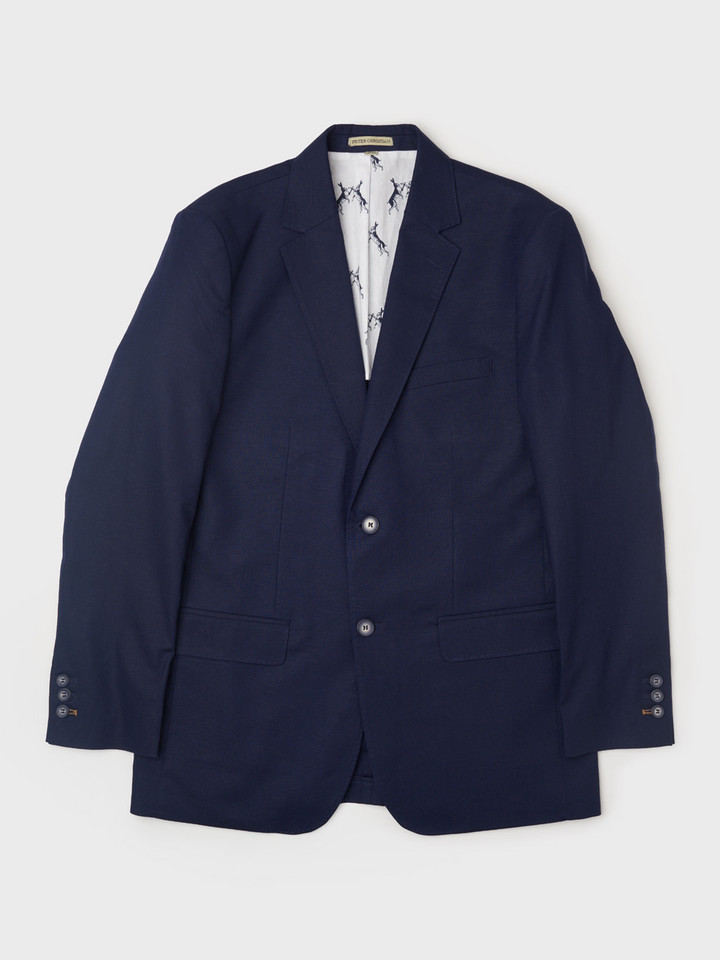 Front of Men's Navy Blue Linen and Cotton Suit Jacket