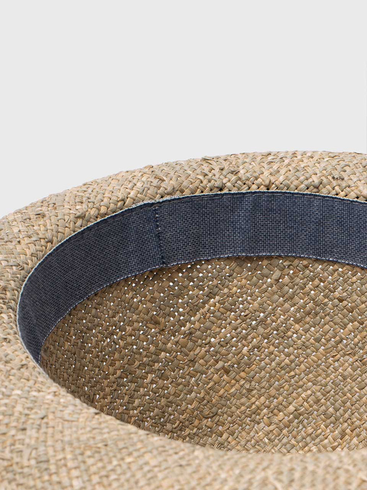 Men's Natural Seagrass Straw Fedora Inner Band Close Up