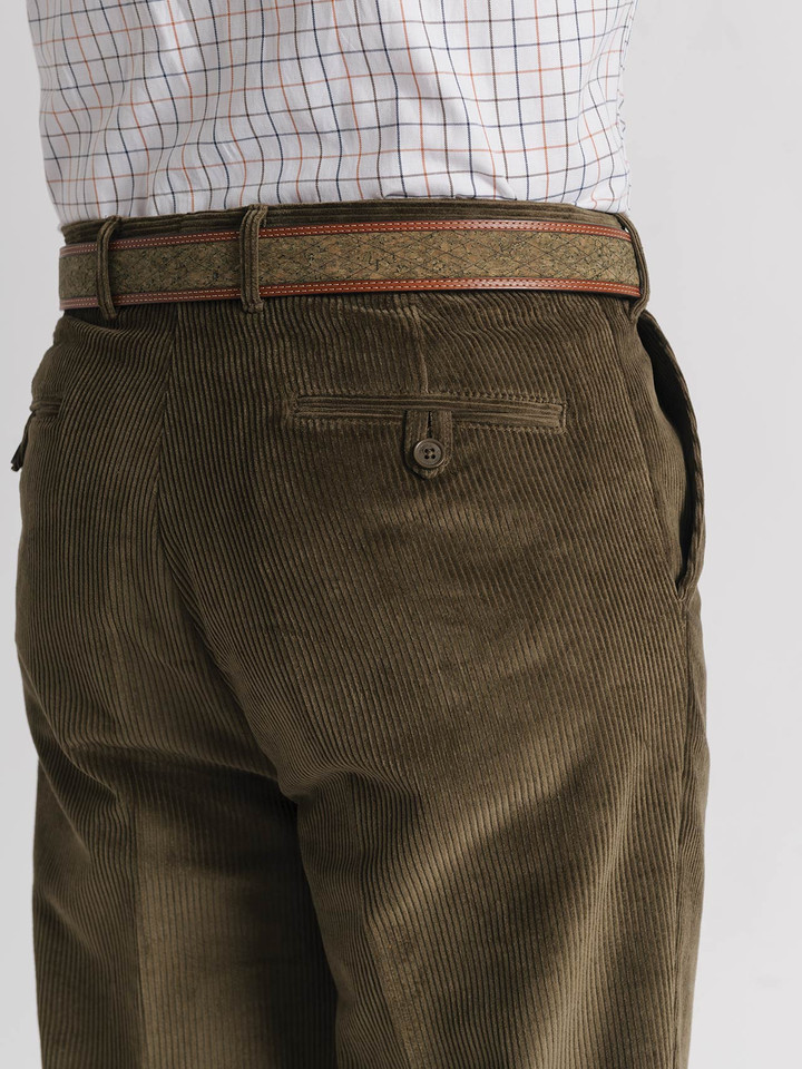 Men's Moss Green Corduroy Trousers 2 buttoned rear pockets