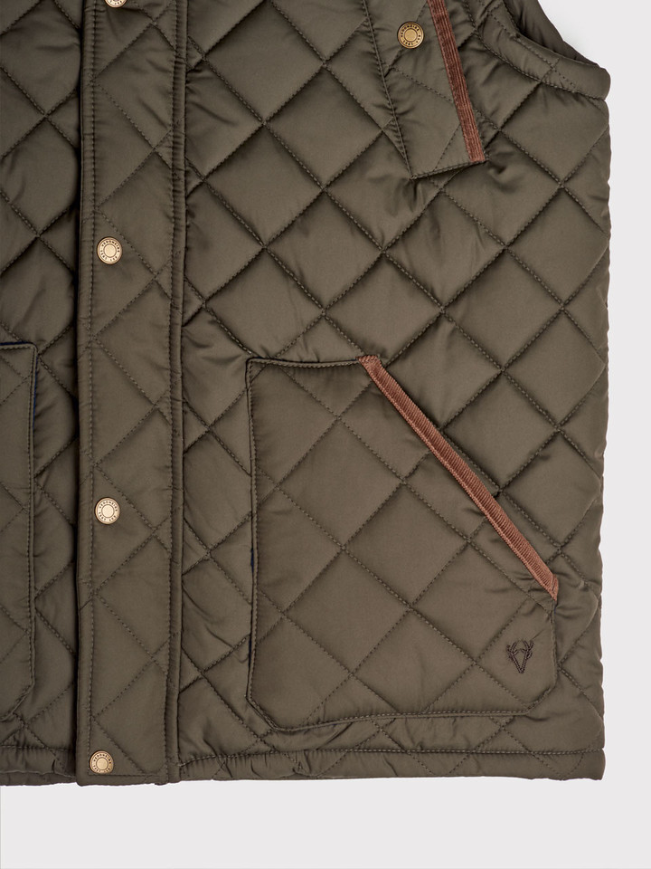 Green Vedoneire Quilted Gilet Pocket and Popper Details