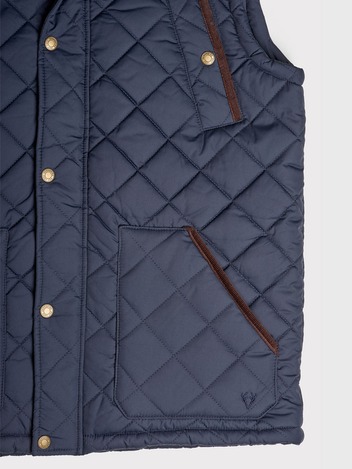 Navy Vedoneire Quilted Gilet Corded Pocket & Poppers