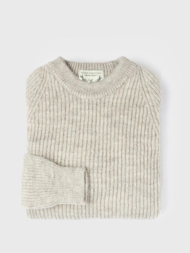 Fisherman ribbed jumper stone folded