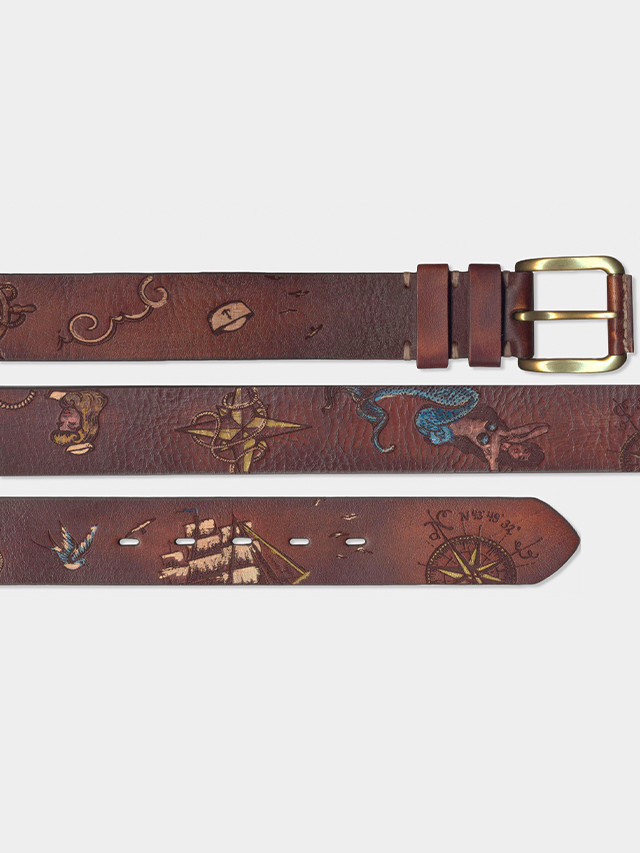 Mens Nautical Hand Painted Leather Belt