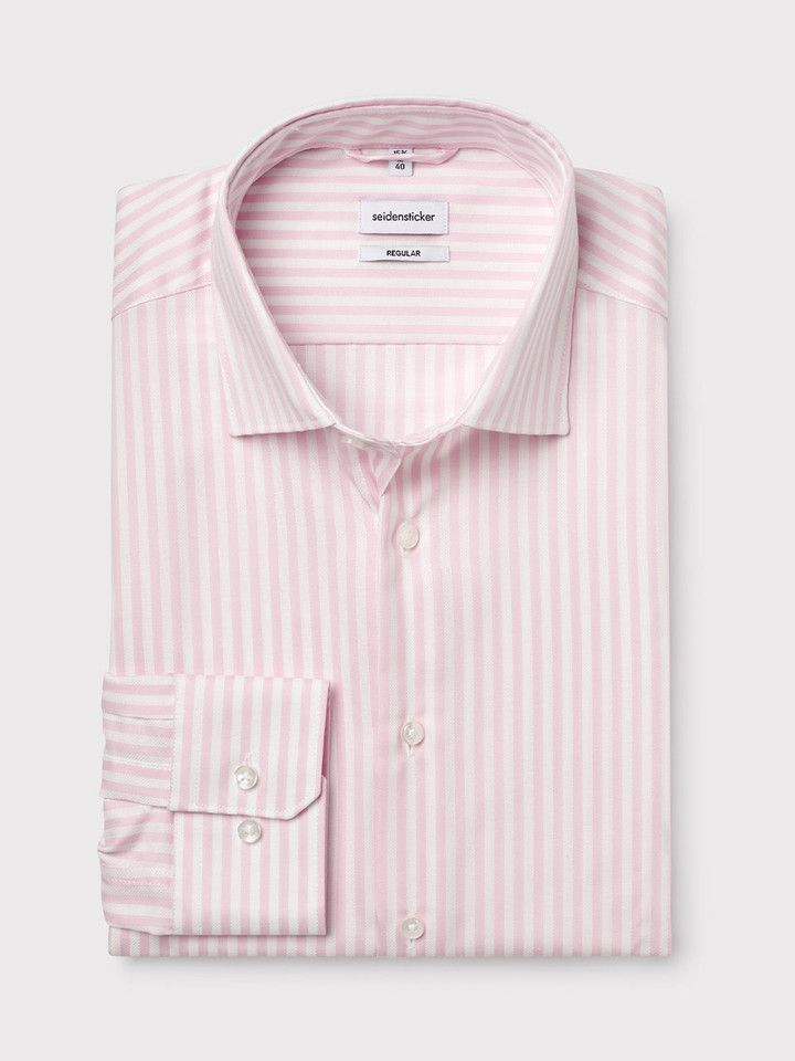 Men's Pink and White Stripe Seidensticker Long Sleeve Cotton Shirt