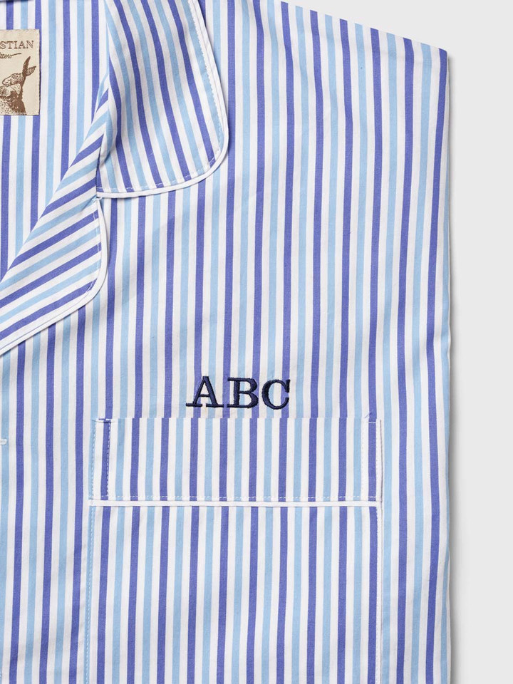Men's Blue Striped Cotton Short Pyjamas Set with Monogramming