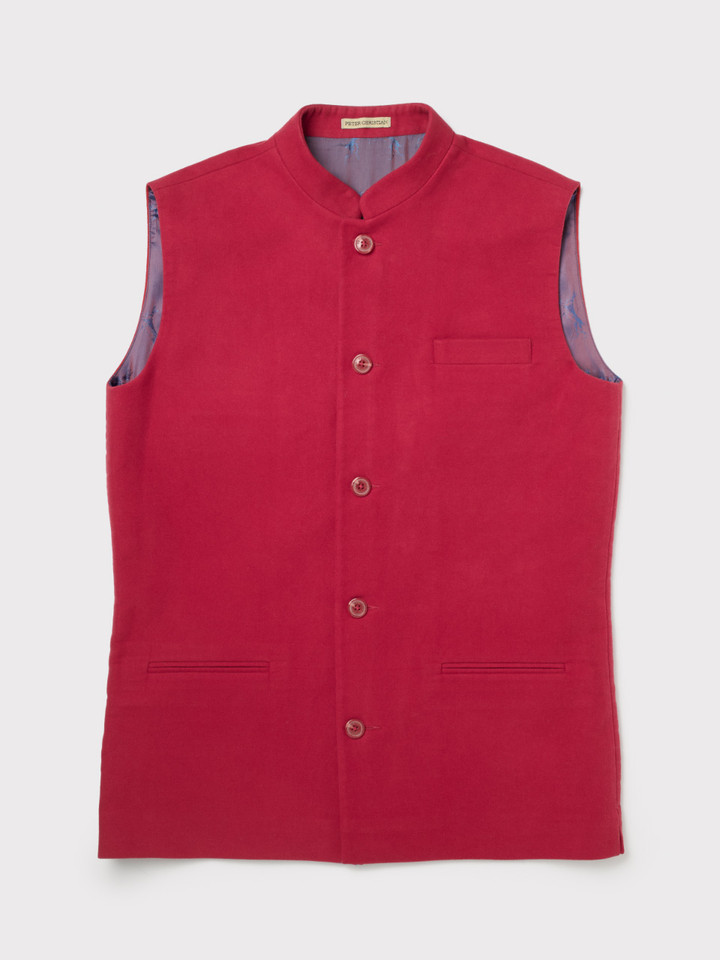 Moleskin Nehru Gilet Red Front