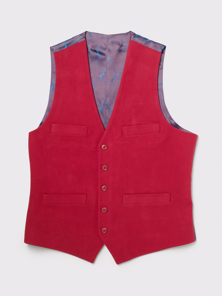 Moleskin Waistcoat Red Front