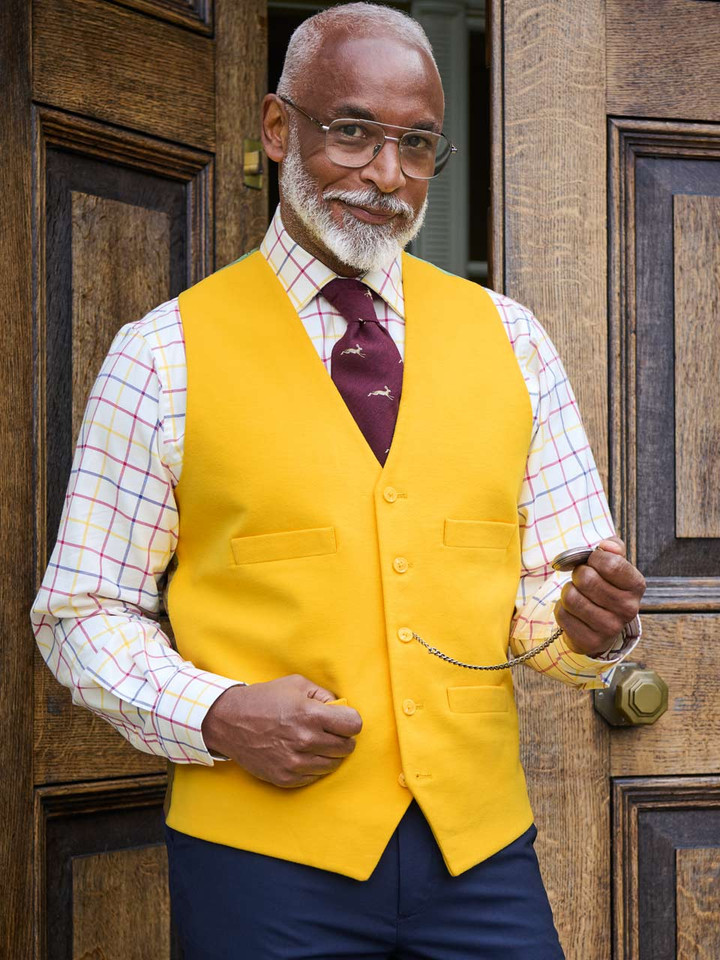 Buttercup Yellow Moleskin Waistcoat Model