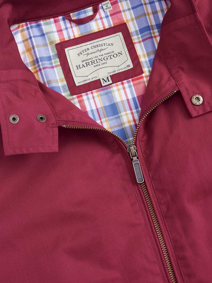 Men's Burgundy Harrington Jacket Collar Closeup