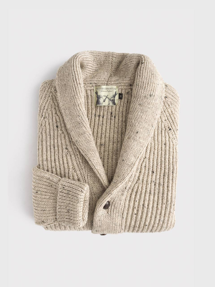 Men's Oat Beige Shawl Neck Cardigan Folded
