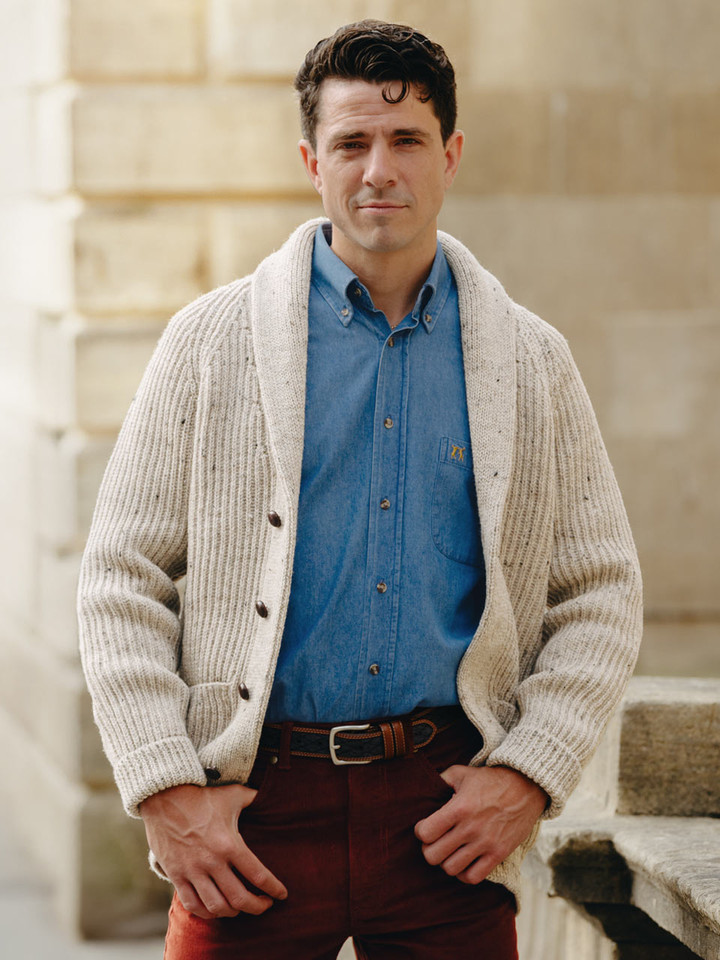 Men's Oat Beige Shawl Neck Cardigan