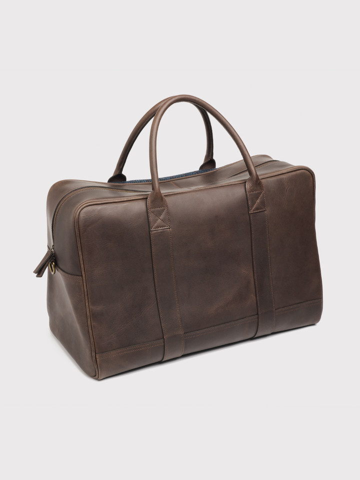 Blue Harris Tweed & Leather Holdall Back