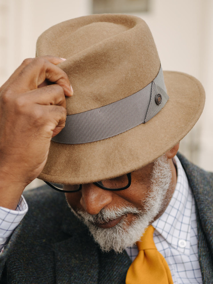 Men's Camel Wool Blend Felt Hat On Model