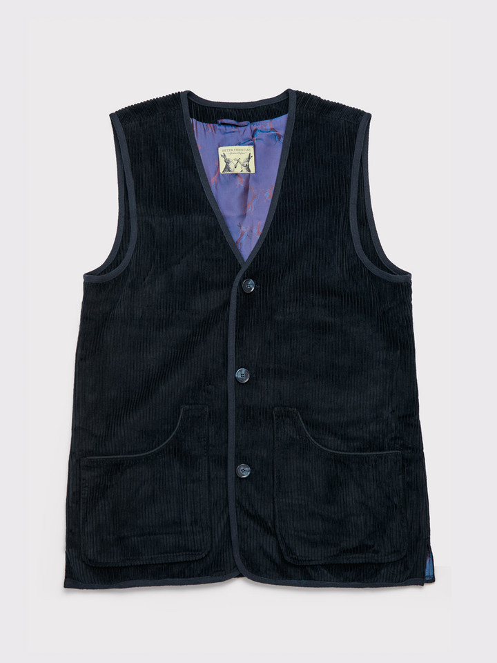 Men's Navy Corduroy Gilet Front