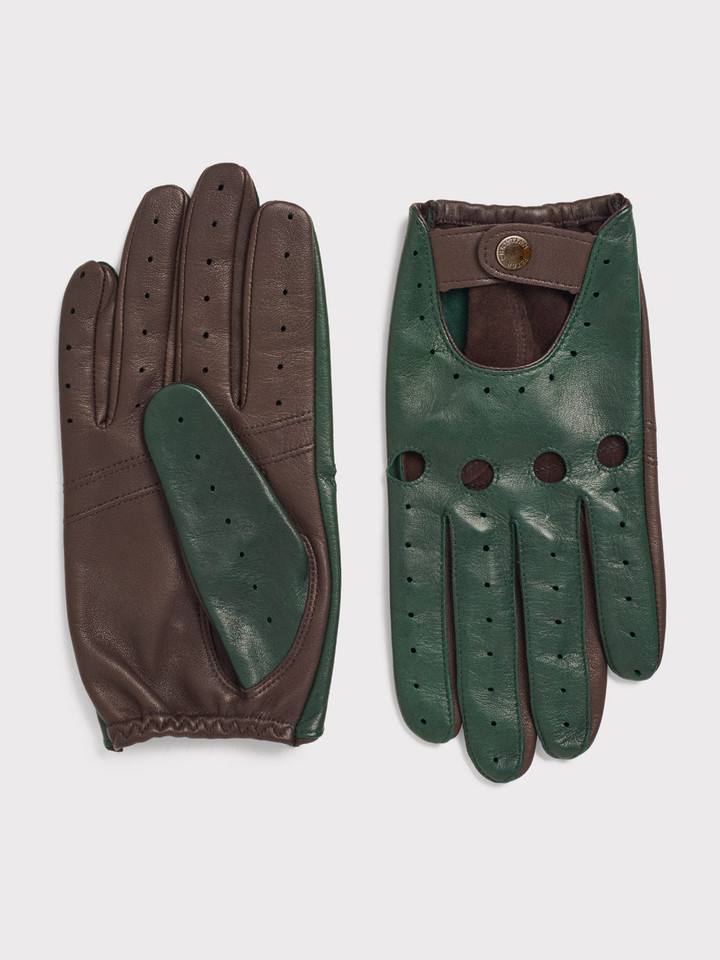 Men's Green Leather Driving Gloves