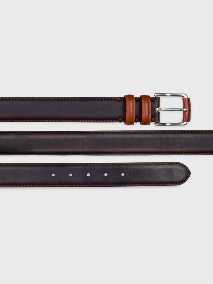 Mens Black & Tan Madrid Leather Belt