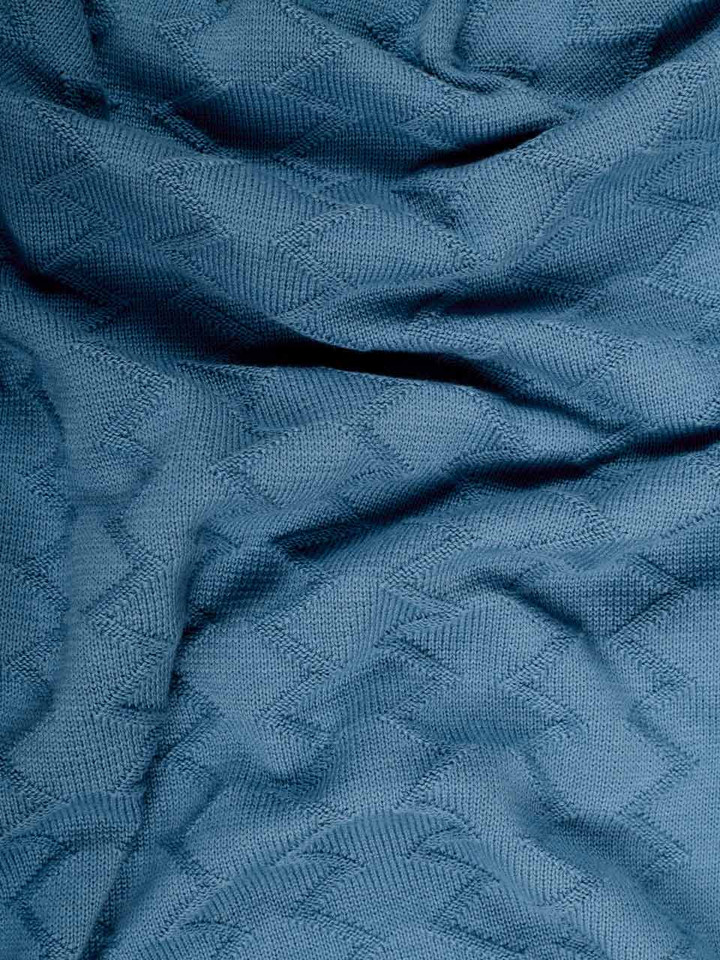 Blue ZigZag Cotton Crew Jumper Close Up