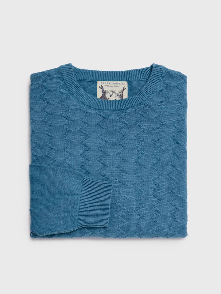Blue ZigZag Cotton Crew Jumper Folded