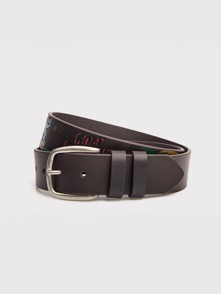Golf Hand Painted and Stitched Leather Belt Curled